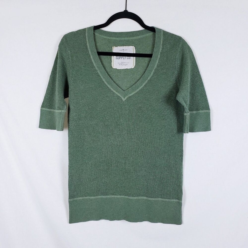Mossimo Waffle Knit Top Short Sleeve Womens XXL Sage Green Y2K Cotton Earthy